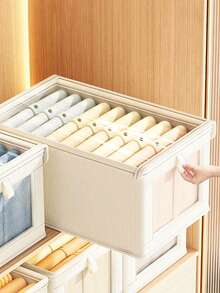 Collapsible Storage Basket | Fabric Wardrobe Organizer With Clear Window | Large-Capacity Dustproof Home Storage Box – Beige (For Holiday Decor, Room/Bedroom Storage, Dresses, Winter Clothes) – Lid Not Included - Multicolor - View 2