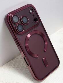 1PC Luxury Plating Clear Magnetic Wireless Charge Burgundy Red Phone Case Compatible With IPhone 18 Pro Max 17 Pro Max Air 16 15 14 13 12 11 Pro Max Plus Protection Cover - Plum - View 2