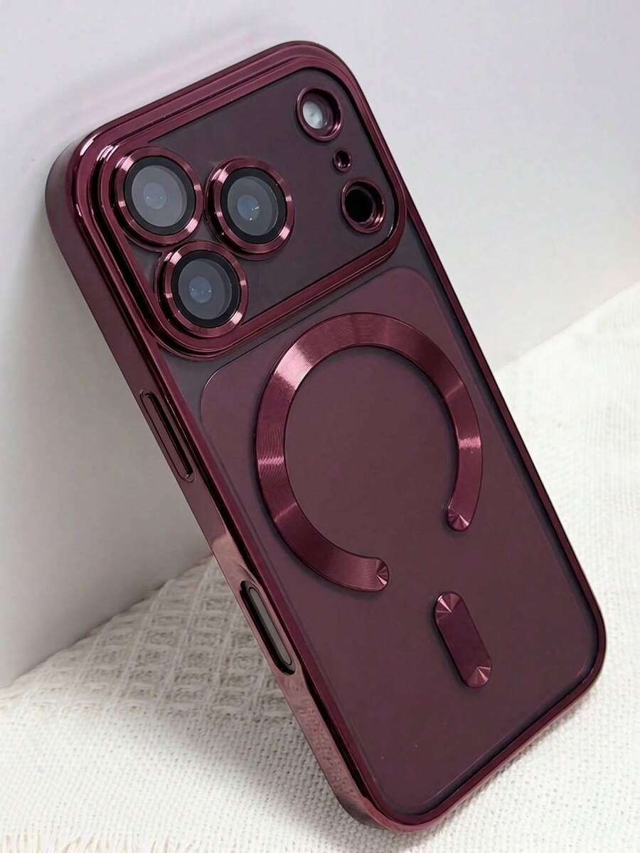 1PC Luxury Plating Clear Magnetic Wireless Charge Burgundy Red Phone Case Compatible With IPhone 18 Pro Max 17 Pro Max Air 16 15 14 13 12 11 Pro Max Plus Protection Cover