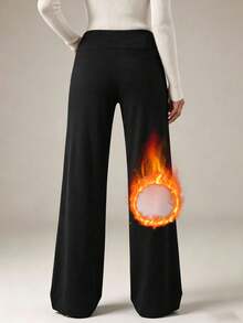1pc Women's Winter Warm Straight Leg Pants, Winter Long Pants Sports Black - Black - View 4
