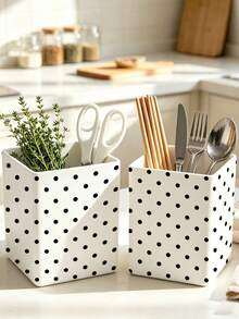 1pc New Black Polka Dot Multifunctional Storage Organizer Box - Tableware Storage Box, Desktop Organizer (Suitable For Storing Tableware, Straws, Tea Bags, Pens, Remote Controls); Compact And Space-Saving, Suitable For Kitchen, Office, Living Room (Please Note The Size Before Ordering) - Multicolor - View 5