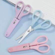 Stainless Steel Round Tip Scissors With Protective Cover, Pink, Purple And Light Blue Portable Multi-Function Scissors, Ergonomic Design, Suitable For Office, School, Home And Craft Projects, Can Cut Fabric, Paper And Metal Wire - Multicolor - View 5