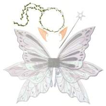 Glitter Fairy Wings Complete Set, Butterfly Wings Elf Ears Flower Crown Magic Wand Cosplay Halloween Accessories - Multicolor - View 12