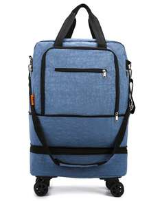 Large Capacity Wheeled Foldable Leisure Travel Bag, Carry-On Bag, Campus Backpack, Expandable, Unisex, Suitable For Business Trip, Travel, Campus, With Handles And Wheels Luggage Bag Duffle Bag Overnight Bag Carry On Bag Summer Vacation Essentials Travel Stuff Travel Essential Packing Cubes Travel Summer Accessories - Khaki - View 15