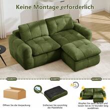 With Ottoman 2 Seat L Shaped Modular Sofa - Green Chenille - Free Assembly For Living Room - 綠色雙座 - 查看 9
