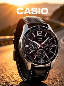 Casio Men's Gold-Tone Quartz Analog Watch With White Dial, Brown Leather Strap And Date Window, Suitable For Business Meetings, Formal Office And Commuting Attire - one-size - View 9