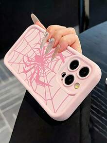 Phone Case - Fashionable Cute Pink Spider Web Pattern Phone Case, Anti-Slip Anti-Fall Compatible With IPhone 17/17Pro/17ProMax/16/16Pro/16ProMax/15/15Pro/15ProMax/14/13/12/11 - Pink - View 3