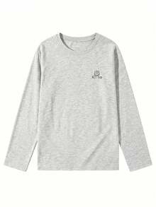 Women's Fashion Autumn/Winter Loose Round Neck Casual Street Style Versatile Letter & Cartoon Print Long Sleeve T-Shirt - Light Gray - View 6