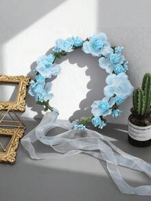 1pc Women's Minimalist Fresh Floral Wreath Headband, Bohemian Style Artificial Flower Crown Hair Accessory, Suitable For Bride Wedding, Travel Beach Vacation Photo Props, Bridesmaid Hair Accessory - Multicolor - View 3