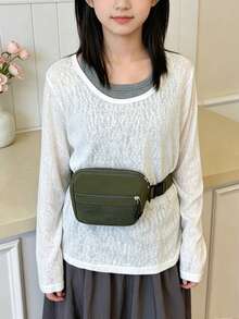 Lightweight Nylon Small Square Bag, Minimalist Mesh Compartment Crossbody Bag, Adjustable Wide Strap Outdoor Casual Phone Pouch, Suitable For Daily Use - A - View 5