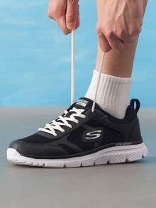 Skechers 男士輕量運動跑步鞋 BURNS 2.0 繫帶運動鞋 輕量舒適透氣休閒鞋 8790359-BKW - 黑色/白色 - 查看 1