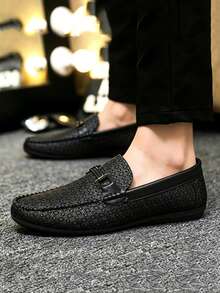 Men's Loafers New Casual Shoes Versatile Soft Sole Driving Loafers Slip-On Fisherman Shoes Slouchy Shoes British Style Boat Shoes Flat Canvas Shoes Men's Shoes Black Dress Shoes Flat Shoes (Runs Small And Narrow, Order 2 Sizes Up) - Black - View 2