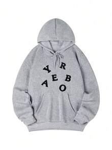 Women's Hooded Sweatshirt, New Autumn/Winter Letter Print, Drawstring Design, With Pockets, Casual Versatile Loose Fit Top, Fashionable Daily Wear - Dark Gray - View 3