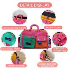 Large Capacity Expandable Fashion Colorblock Travel Luggage Bag, Women's Weekend Tote Bag, Suitable For Short Trips, Fitness, Outdoor Activities And Daily Use - Hot Pink - View 10