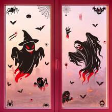Halloween Decoration Static Cling Stickers, Pumpkin Skull Scythe Grim Reaper Glass Stickers Bat Spider Ghost Window Decals, Holiday & Party Glass Window Stickers - A - View 8