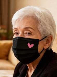 50pcs Cute Disposable Face Masks, Pink And Black Heart Pattern, 3-Layer Full Face Protection, Suitable For Women, Teens And Girls, Valentine's Day Costume Use - Multicolor - View 2