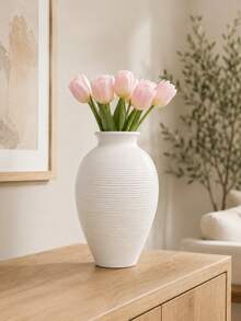 大號白色花瓶 5.9 與 6.3 英吋鄉村風花瓶，適合居家裝飾，極簡高花瓶，可用於客廳、餐桌、浴室、節日與婚禮（白色） - A - 查看 3