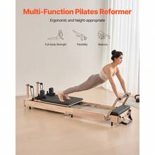 Foldable Pilates Reformer, Wooden Pilates Workout Machine For Home Gym Studio Use, Pilates Bed With Dual Resistance- Spring & Cord, Reformer Set With Sitting Box, Up To 400 LBS - Rubberwood - View 6