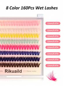 Rikuaild 160/320pcs D Curl Colorful False Eyelashes 60D Wet Look Makeup Party Dopamine Colorful Eyelashes 8 Colors Mixed Cartoon Eyelashes - D - View 4