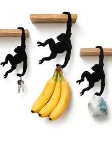 1/3/6pcs Monkey Banana Holder Hanging Rack, Monkey Shaped Banana Stand Hook, Heavy Duty Metal Banana Storage Rack, Fun Kitchen Hooks, Space Saving Countertop Organizer Accessory, Non-Contact Food - Multicolor - View 1