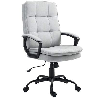 Bürostuhl Ergonomischer Schreibtischstuhl Mit Armlehne, Höhenverstellbarer Drehstuhl Mit Wippfunktion, Leinenoptik, Gepolstert Computerstuhl, Grau