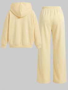 Lurzo Teen Girls Y2K Lazy Loose Sweatshirt Set, Cream Apricot Sweatshirt Paired With Side Print Wide Leg Pants, Suitable For Daily Shopping And Street Wear - Apricot - View 6