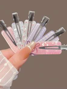 6pcs Plaid Heart Rhinestone Hair Clips, Cute Seamless Bangs Side Hair Clips, Sweet Women's Daily Hairstyle Decoration Hair Accessories Set (No Card Packaging) - Multicolor - View 2