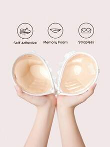 SHEIN Strapless Push Up Bra Invisible Sticky Bra Front Closure Lace Backless Adhesive Bra Gathering Lift Wireless Bralette Women Wedding Lingerie - Multicolor - View 2