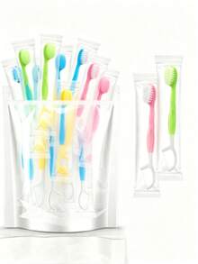2 In 1 Disposable Soft Bristle Toothbrush & Dental Floss Stick, Portable Travel Oral Cleaning Tool, Multiple Colors Random, Teeth Cleaning Tool, Dental Accessories, Mini Toothbrush - Multicolor - View 4