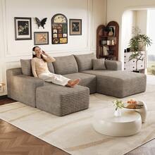 Camel 4 Seat Sofa - Modern L Shape Fabric Sofa For Living Room - 駱駝色 4 人座 - 查看 1