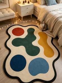 1pc White Background Colorful Block Decor Rug, Bedroom Decor, Small Rug, Carpet, Home Decor, Living Room Rug, Living Room Small Rug, Bedroom Rug, Living Room Home Decor, Outdoor Rug, Washable Rug, Graduation Gift - White Background - View 3