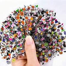 10pcs Random Halloween Nail Art Stickers, Including Pumpkin, Spider, Witch, Ghost And Skeleton Patterns, For 3D Nail Decoration - View 3