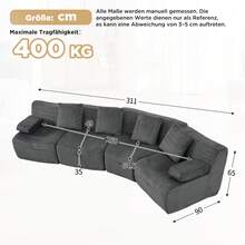 Sofa Grey Made Of Corduroy For Living Room - 深灰色 4 人座 - 查看 4