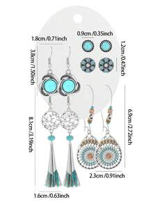 TopHanqi 4 pares aleatorios + 7 pares aleatorios + 11 pares aleatorios + 19 pares aleatorios Juego de pendientes bohemios vintage, pendientes largos de vacaciones con borlas de turquesa falsa, plumas y gotas de agua - Multicolor - Ver 7