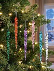 12pcs Clear Acrylic Icicle Hanging Ornaments With String - Rustic Christmas Tree Decor, Hanging Prism Lights, Suitable For Holiday Home Decoration, Tree Ornaments, Holiday Lighting, Theme Party Decor, Christmas Decoration - Multicolor - View 2