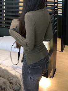 2024 New Slouchy Knit Top, High-End French Hollow Out Base Layer, Sexy Slim Fit Flattering Top - Grey - View 3