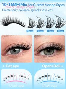 EIMNY 180PPCS Natural Lash Clusters Kit Wispy 10-12MM Short Eyelash Clusters Wispy Lashes Clusters With Black Band C-Curly Cluster Eyelash Extensions DIY Lash Extensions At Home - View 3