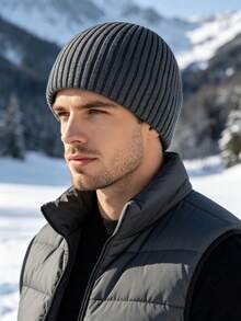 1pc Wide Ribbed Solid Color Plain Straight Edge Unisex Knit Beanie Hat, Breathable Comfortable Skull Cap, Suitable For All Seasons - Multicolor - View 7