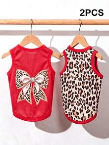 LUCKIE LABO 2pcs/Set Leopard Print Elegant Bowknot Fun Pattern Pet Vest, Physical Flea Prevention, Reduces Shedding, Insulated & Breathable, Suitable For Small And Large Dogs & Cats, Indoor & Outdoor - Multicolor - View 3