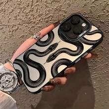 Phone Case - Mysterious Handsome Cool Two Black Snakes Tattoo Graffiti Pattern Phone Case For Iphone 16 15 14 13 12 11 Pro Max X XR XSMAX 8 7 Plus Anti-Fall Matte Back Cover - 透黑 - 查看 2