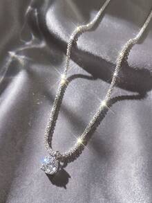 1pc Women's Rhinestone Pendant Necklace, Shiny Bling Collarbone Necklace Suitable For Daily Wear - Silver - View 2