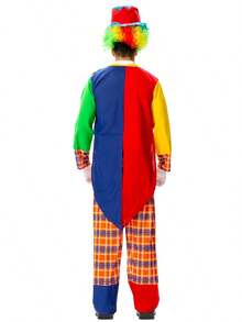 Adult Men's Color Blocking Patchwork Checkered Clown Costume Halloween Circus Carnival Funny Party Role-Playing Cosplay Performance Set - Multicolor - View 6