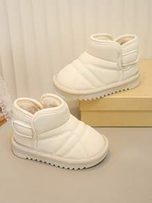 Unisex Kids Solid Color Snow Boots, Hook And Loop Easy On/Off, Soft Sole Non-Slip Autumn/Winter Outdoor Winter Shoes, Warm And Comfortable - Beige - View 7