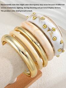 (Color Difference May Occur) 5/3/1pcs Simple Fashion Exaggerated Wide Rivet Round Geometric Asymmetrical Bracelet Set For Women, Sisters, Vacation, Date, Gift, Daily Casual, Party, Wedding - Multicolor - View 10