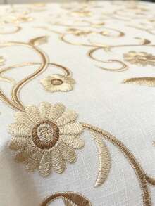 HXARTMIS 1pc Luxury High-End Embroidered Bordered Rectangular Tablecloth, Golden Floral Embroidery Design, Washable, Suitable For Dining Room, Wedding, Party And Daily Home Decor - milk coffee color - View 9