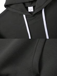 Mature Men's 1pc Hooded Drop Shoulder Regular Fit Colorblock Drawstring Kangaroo Pocket Hemline Detail Minimalist Basic Style Pullover Outdoor Sweatshirt For Beach, Travel, Daily Commute, Spring And Autumn - Black - View 5
