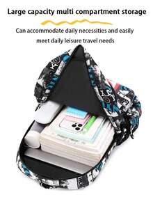 2pcs Shark Backpack + Chest Bag Set, Large Capacity Oversized Backpack, Personalized Full Print School Bag, Suitable For School, Crossbody, - Multicolor - View 8