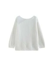 White Design Long Sleeve Sweater Women Winter Slouchy Base Layer Top - White - View 4
