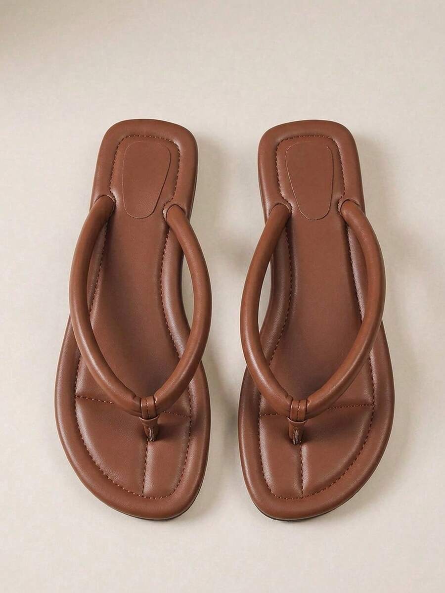 HighSole Sandalias tipo chanclas suaves de color marrón, Chanclas planas para mujer - Marrón - Ver 1