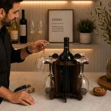Adega de Vinhos Preta com Suporte para 4 Taças Elegância Praticidade Bancada Mesa Mdf Bar - Café - Visão 2